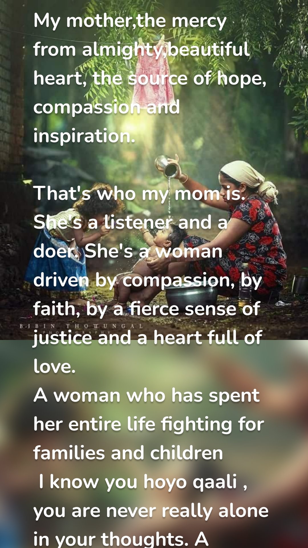 My mother,the mercy from almighty,beautiful heart, the source of hope, compassion and inspiration.

That's who my mom is. She's a listener and a doer. She's a woman driven by compassion, by faith, by a fierce sense of justice and a heart full of love. 
A woman who has spent her entire life fighting for families and children
 I know you hoyo qaali , you are never really alone in your thoughts. A mother always has to think twice, once for her child and once for herself 😢

 Our beautiful 💚mothers,Motherhood has a very humanizing effect. Everything gets reduced to essentials.

The picture below speaks in volumes, I don't have words to describe our beautiful mums but beautiful mercy from Allah, let's pray for our mothers this last 10 days of Ramadhan